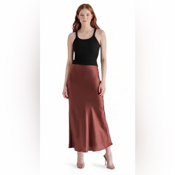 Black Satin Trumpet Slip Skirt- NWT Steve Madden Sleek Minimal Design - Picture 3 of 4